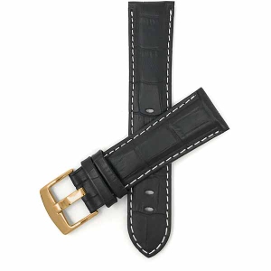 Bandini Mens Leather Alligator Pattern, Stitch Smart Watch Band Strap For Michael Kors MKGO - 20mm, Black / Gold Buckle