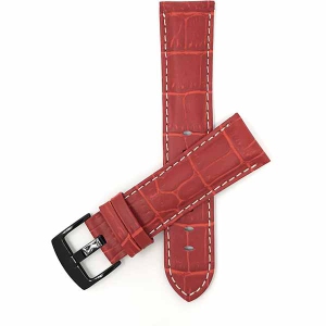 Bandini Mens Leather Alligator Pattern, Stitch Smart Watch Band Strap For Garmin Venu Sq - 20mm, Red / Black Buckle