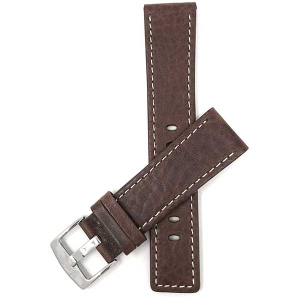 Bandini Square Tip Leather Smartwatch Strap, White Stitch For Oneplus Watch - 22mm, Brown / Silver Buckle