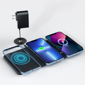 Ultra-Slim Leather Triple Fast Wireless Charger Pad Station for Apple iPhone 16/15/14/13/12 Pro/Max/Plus Samsung AirPods, Qi-Certified 3 in 1 Charging Mat for Multiple Devices