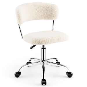 Gymax Computer Desk Chair Adjustable Sherpa Office Chair Swivel Vanity Chair