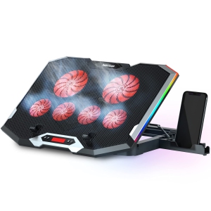 TopMate C11 Laptop Cooling Pad RGB Gaming Notebook Cooler, Laptop Fan Stand Adjustable Height with 6 Quiet Fans and Phone Ho