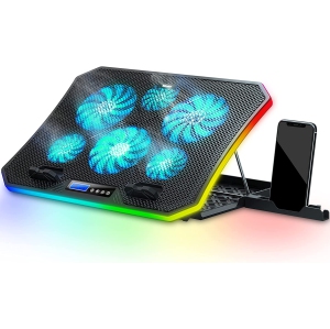 HLD Laptop Cooler Pad with 6 Cooling Fans & RGB LED Lights 7 Ergonomic Stands 8 Modes