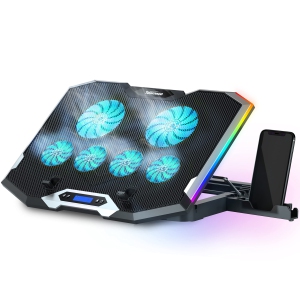 TopMate C11 Laptop Cooling Pad RGB Gaming Notebook Cooler, Laptop Fan Stand Adjustable Height with 6 Quiet Fans and Phone Ho