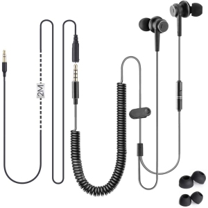 Dolaer HF027 Headphones for TV with LONG CORD Earbuds, 18FT / 5.5M Extension Cable Earphones Ear buds for PC, Metal Stereo In-Ear Wired Bass Headset with Spring Coil Wire