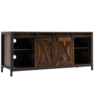 HOMCOM Meuble TV Industriel pour Téléviseurs jusqu'à 60 po, Console TV avec Rangement et 2 Portes Glissantes de Grange, Unité de Divertissement Autonome pour Salon, Chambre, Brun