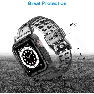 Crystal Rugged Shock Resistant TPU Bumper Case Band for iWatch SE 40/44mm, Black