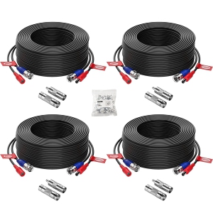 ZOSI 4X100FT(30M) Security Camera Cable All-in-One CCTV Video Power Wire BNC RCA Cord Cable for 4K 8MP 5MP 1080P Security Camera DVR System (Total 120M)