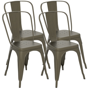 Gymax 18'' Metal Dining Chair High Back Bar Stools Set of 4 w/ X-shaped Frame Breathable Holes