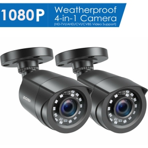 ZOSI Add-on Wired 1080P 2MP HD Hybrid 4-in-1 Bullet Outdoor Analog Security Camera for TVI/CVI/AHD/CVBS DVR Recorder & Surveillance Camera System, 80ft Night Vision, IP66 (2-Pack)