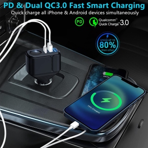 [4IN1] Cigarette Lighter Adapter Socket Splitter with 3 USB Ports [PD3.0& DualQC3.0] Car Charger USB Fast Charger 56W 12V/24V Multi USB C iPhone Car Charger Adapter for iPhone 13,i