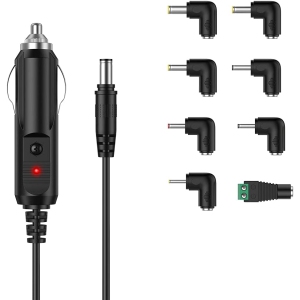 DC 12V 2A Car Charger Universal Power Cord 5.5x2.1mm to Cigarette Lighter with 8 Connector for DVD Player, GPS, Bluetooth Speakers, Breast Pump, label maker, Camera, router