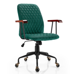 Gymax chaise de bureau à la maison Velvet Swivel Task Chair réglable avec accoudoir en bois