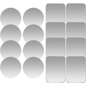 Replacement Metal Plates Set 16 Pack for Magnetic Car Phone Holders, Wall, Air Vent Mounts, Cases, Magnets. Kit of 8 Silver Round and 8 Rectangular Iron Discs without Holes.