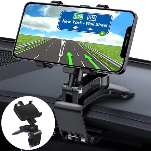 Dashboard Car Phone Holder Mount with 360 Degree Rotation, Cell Phone Stand Suitable for 4 to 7 inch Smartphones, Universal Car Clip Mount Stand Compatible with iPhone, Sam