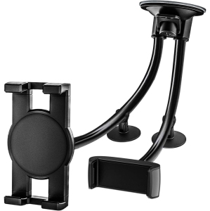 Dual Car Tablet Mount, Windshield Car Window Phone & Tablet Holder with Double Long Arm Suction Cup for iPad Pro 9.7, 11, 12.9 Air Mini 5 4 3 2, Tabs, iPhone, More 4-13' Cel
