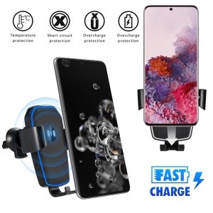 Qi 15W Wireless Fast Charging Car Charger Mount for Galaxy S20/S10, iPhone 12/11