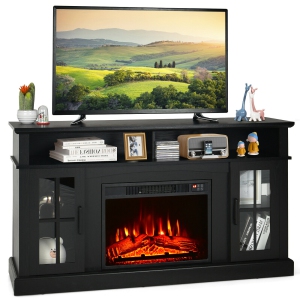 Fireplace TV Stand with Side Cabinets and Remote Control for Large TVs