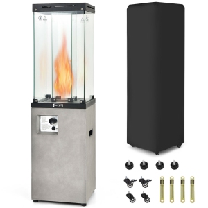 Gymax 41,000 BTU Propane Patio Heater Glass Tube Standing Gas Heater w/ Cover Wheels