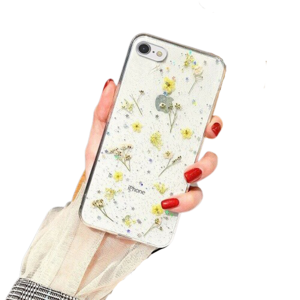 For Apple iPhone SE 2020 Yellow Smart Shockproof Dry Flower Glitter Case TPU Back Cover