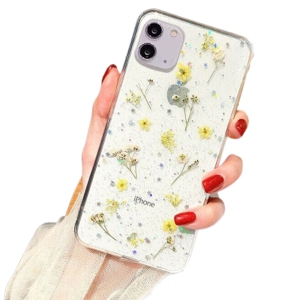 For Apple iPhone 11 Yellow Smart Shockproof Dry Flower Glitter Case TPU Back Cover