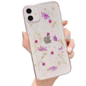 Apple iPhone 11 Purple Dry Flower Smart Shockproof Glitter Case TPU Back Cover