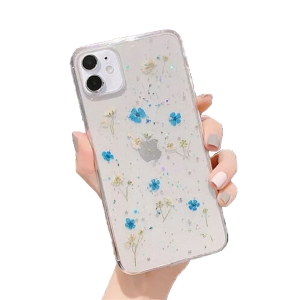 Apple iPhone 11 Blue Smart Shockproof Dry Flower Glitter Case TPU Back Cover