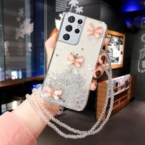 Case for Samsung Galaxy S21 Plus 5G, Butterfly Flower Design for Women Girl Glitter Clear Ultra Slim Soft Silicone TPU Protective Cover Compatible with Samsung Galaxy S21+