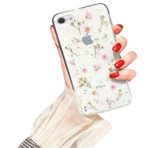 For Apple iPhone SE 2020 Pink Smart Shockproof Dry Flower Glitter Case TPU Back Cover