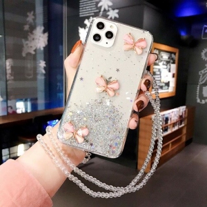 For Apple iPhone 11 Pro White Smart Shockproof Glitter Crystal butterfly Wrist Strap Cover Case