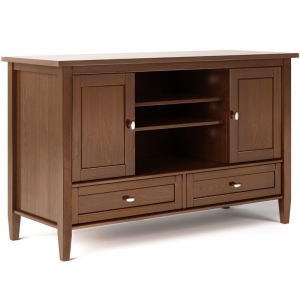 Simpli Home Warm Shaker Wood 47" Transitional TV Media Stand in Russet Brown For TVs up to 50"