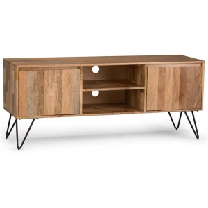 Simpli Home Hunter Mango Wood 60" Industrial TV Media Stand in Natural For TVs up to 65"