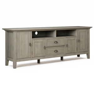 Simpli Home Redmond Wood 72" Transitional TV Media Stand in Gray For TVs up to 80"