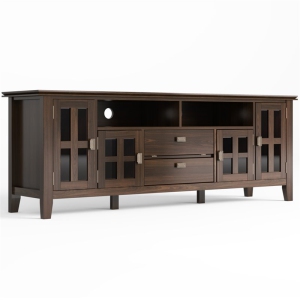 Simpli Home Artisan Wood 72" Transitional TV Media Stand in Tobacco Brown For TVs up to 80"