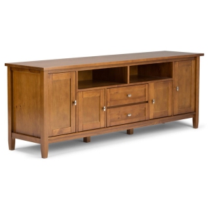 Simpli Home Warm Shaker Wood 72" Transitional TV Media Stand in Light Golden Brown For TVs up to 80"