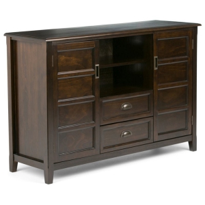 Simpli Home Burlington Wood 54" Transitional TV Media Stand in Mahogany Brown For TVs up to 60"
