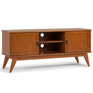 Simpli Home Draper Solid Hardood 60 " Mid-Century Modern TV Media Stand in Teak Brown