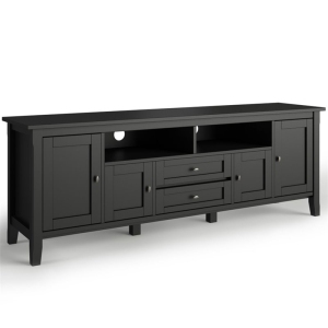 Simpli Home Warm Shaker Wood 72" Transitional TV Media Stand in Black For TVs up to 80"