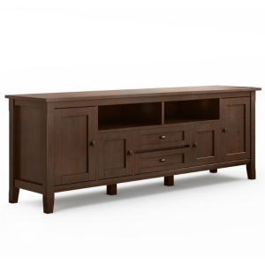 Simpli Home Warm Shaker Wood 72" Transitional TV Media Stand in Russet Brown For TVs up to 80"