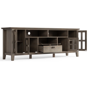 Simpli Home Artisan Wood 72" Transitional TV Media Stand in Gray For TVs up to 80"