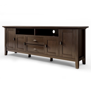 Simpli Home Redmond Wood 72" Transitional TV Media Stand in Brunette Brown For TVs up to 80"