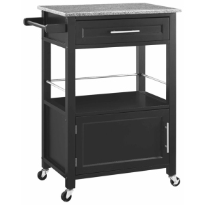 Linon Mitchell Wood Granite Top Kitchen Cart in Black