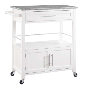 Linon Cameron Wood Granite Top Kitchen Cart in White