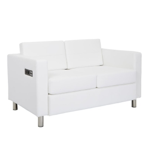 Atlantic Loveseat with Dual Charging Station in Dillon Snow White Faux Leather