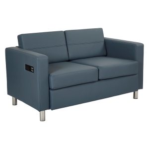 Atlantic Loveseat with Dual Charging Station in Dillon Blue Faux Leather