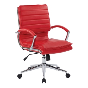 Mid Back Chaise en cuir Faux Manager en rouge avec la base Chrome