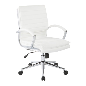 Mid Back Chaise en cuir Faux Manager en blanc avec la base Chrome