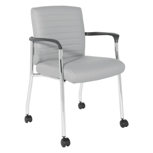 Chaise invité en cuir gris faux avec cadre Chrome