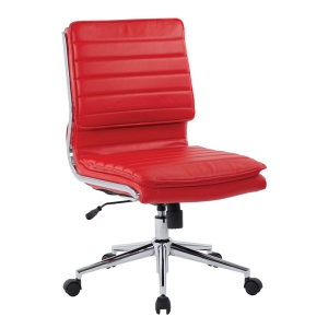 Armless Mid Back Chaise en cuir Faux Manager en rouge avec base Chrome