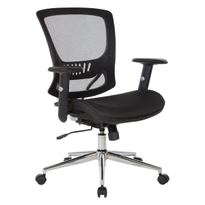 Chaise de gestion du dos d'écran en maille avec bras réglables en hauteur en tissu noir